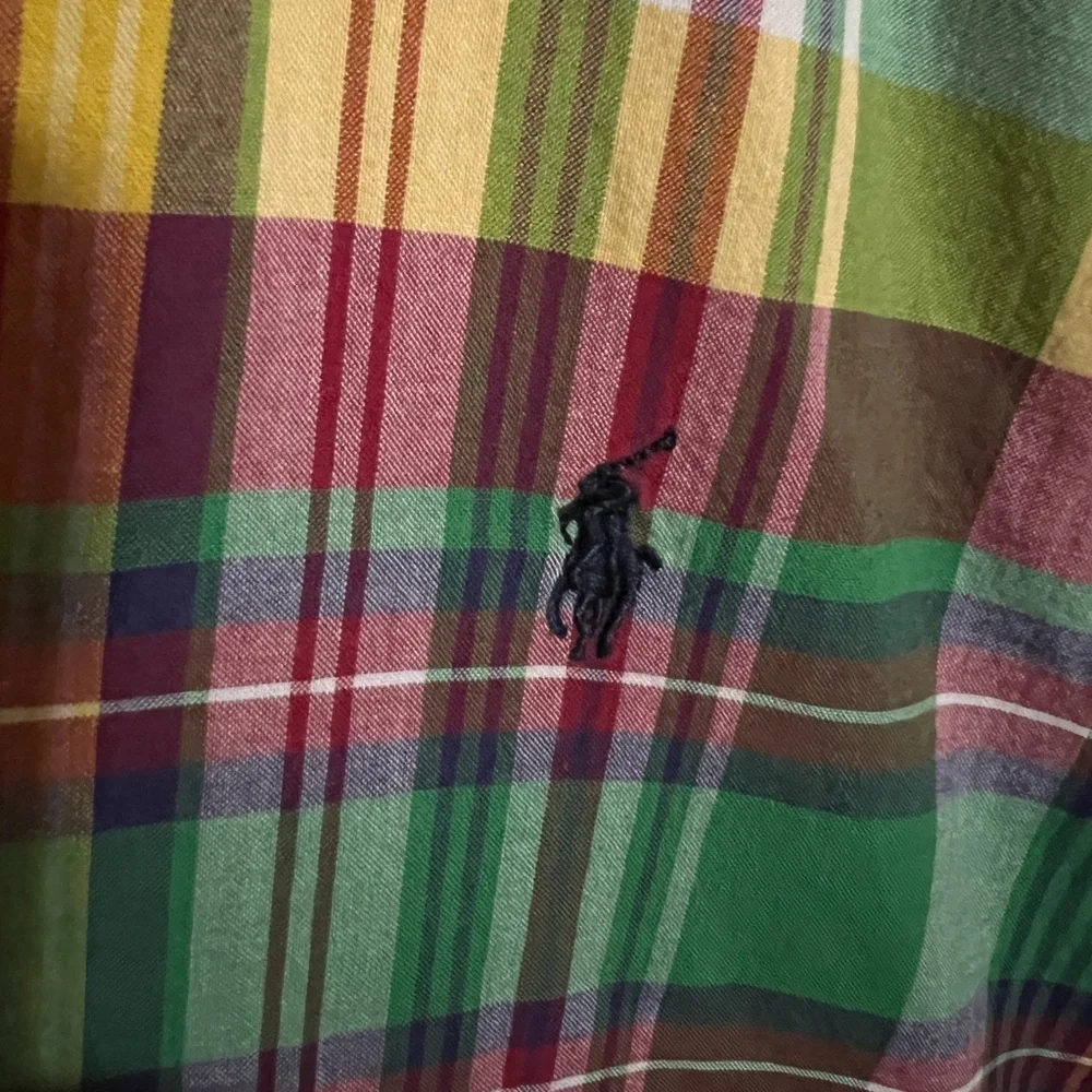 RALPH LAUREN Classic Plaid Preppy Casual Button Down Green Pink‎ Yellow Boy's Lg